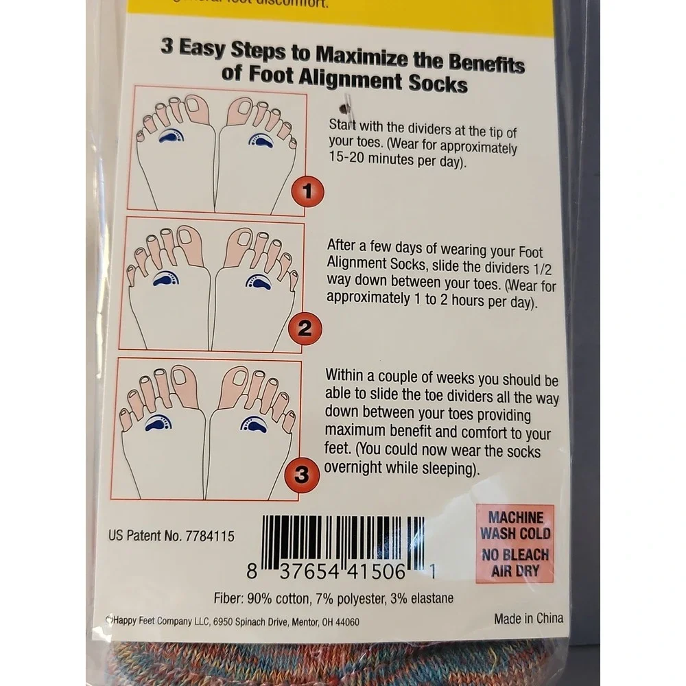 NEW The Original Foot Alignment Socks Happy Feet Medium Multi-Color W 7-9 M 5-8
